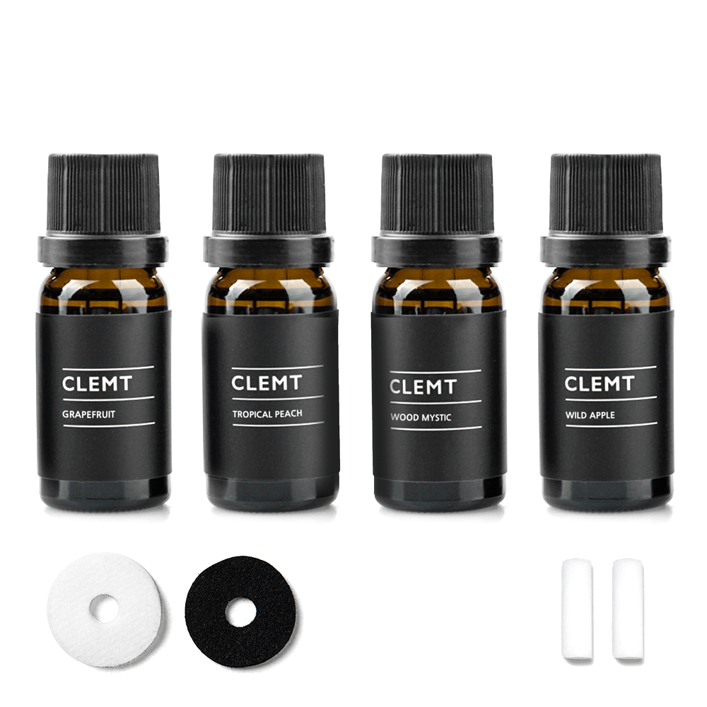 CLEMT Essential Oil Diffuser Refill Kit – 4 Bottles of Fragrance Oils &  Replacement Pads